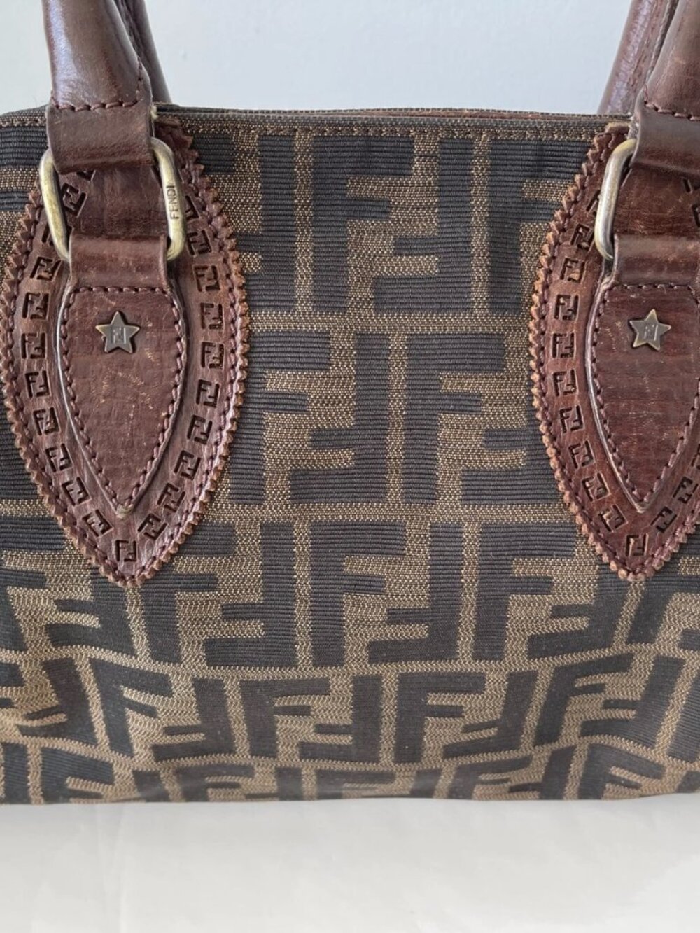 FENDI Zucca Du Jour Leather Trim Handle Canvas Tote w/Card & Dust Bag & Box - Picture 8 of 16